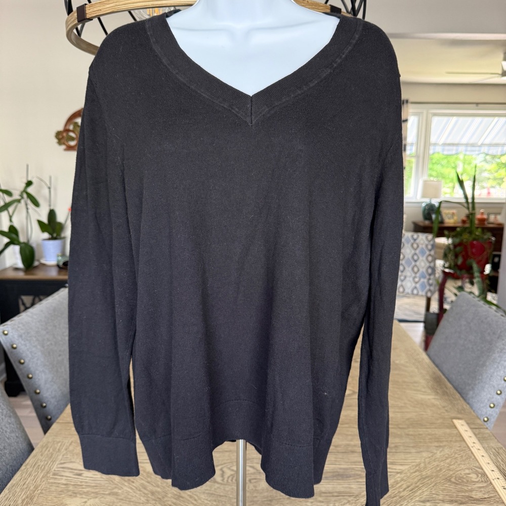 Quince Black V-Neck Long Sleeve Knit Sweater Womens XL Regular Fit Staple